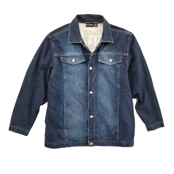 Vtg Sean John Jean Jacket Boys Blue Denim Button Up Embroidered 90s Size L 16/18 - Picture 1 of 12